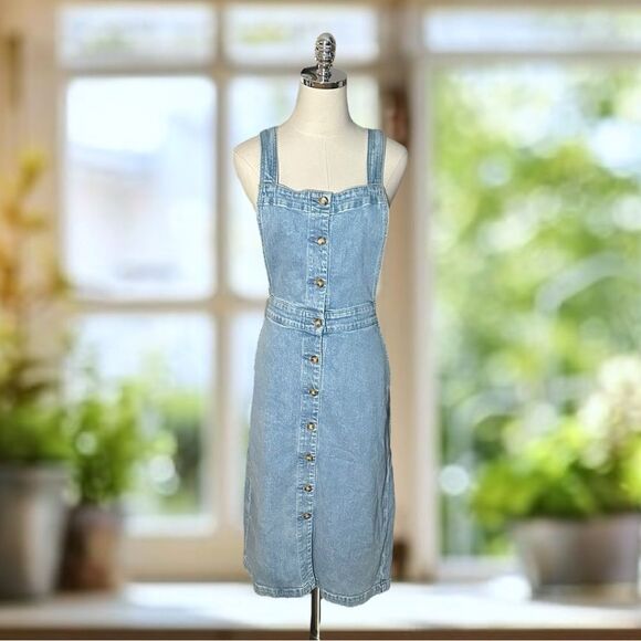 Faherty Organic Cotton Denim Remi Dress Blue Hanalei Wash Midi Pockets Jumper - Picture 2 of 15